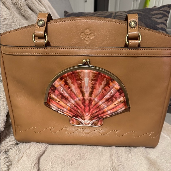 Patricia Nash Poppy tote bag women's tan leather Tooled Seashell Frame new $289 - Picture 5 of 16